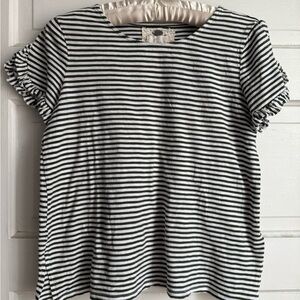 Cupio Dark Green and White Striped Ruffle Sleeve Tee
